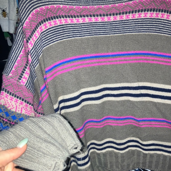 Easel Women's Taupe Sweater with Pink and Purple Stripes - Picture 4 of 7